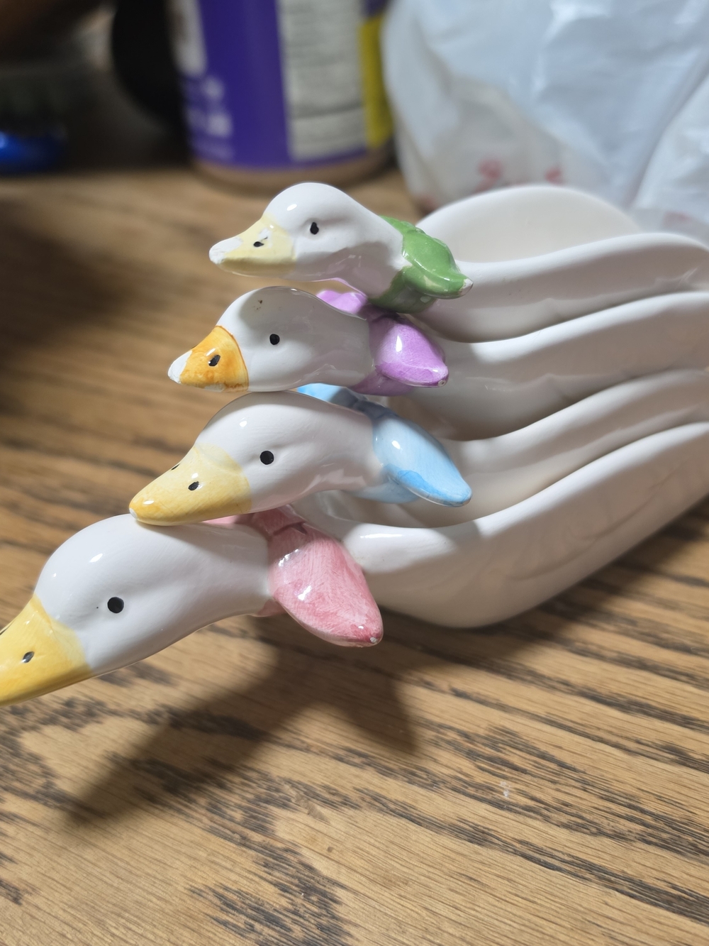 Ceramic Duck Measuring Spoons - Pastel Pink, Blue, Purple, Green